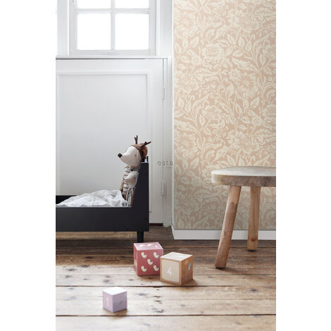 papier peint fleurs vintage rose terracotta  - ESTAhome