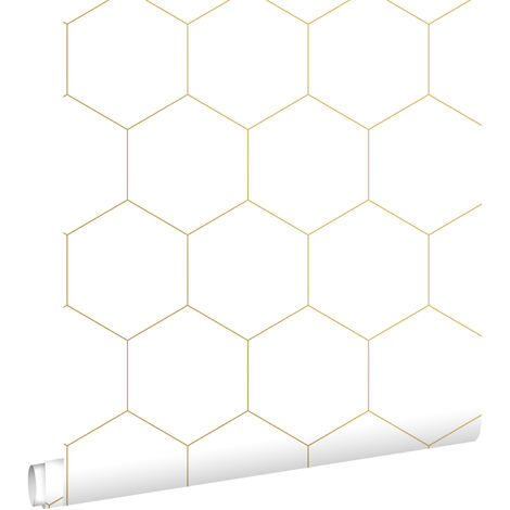 papier peint hexagone blanc et or - ESTAhome (1/5)