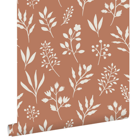 papier peint fleurs au style scandinave terracotta et blanc - ESTAhome (1/5)