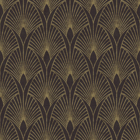 Papier peint Art déco noir et or – Tapisserie graphique pour chambre et salon – Intissé pour bureau et couloir – Haute qualité – Livingwalls