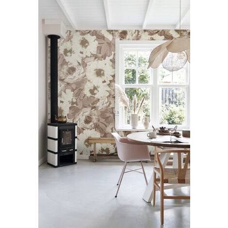 papier peint panoramique fleurs vintage vieux rose  - ESTAhome