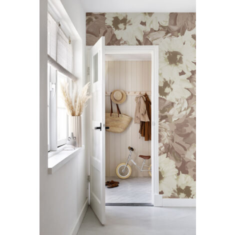 papier peint panoramique fleurs vintage vieux rose  - ESTAhome