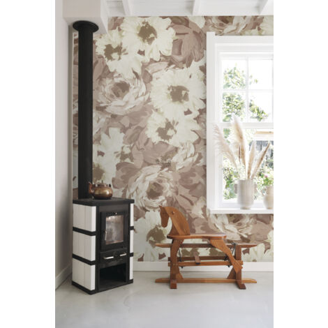 papier peint panoramique fleurs vintage vieux rose  - ESTAhome