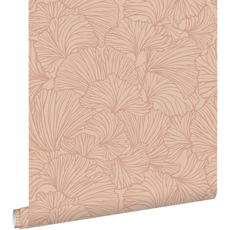 papier peint feuilles de ginkgo terracotta claire  - ESTAhome