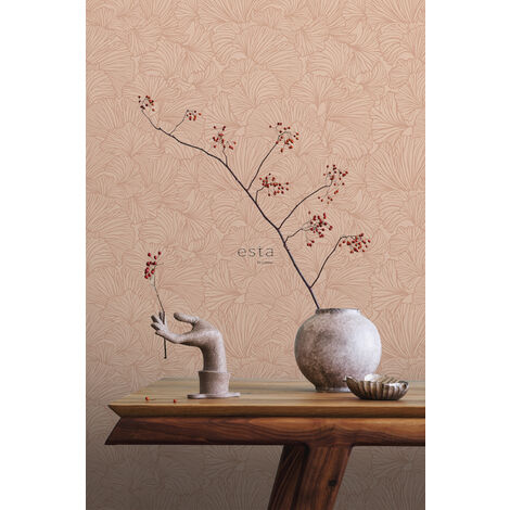 papier peint feuilles de ginkgo terracotta claire  - ESTAhome
