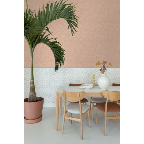 papier peint feuilles de ginkgo terracotta claire  - ESTAhome