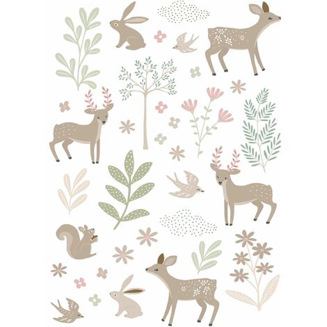 sticker mural cerf beige et vert  - ESTAhome (1/5)