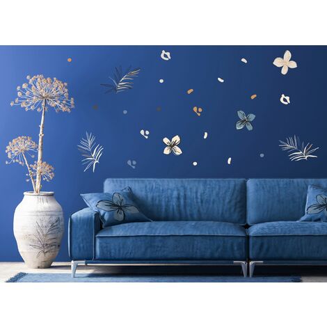sticker mural fleurs beige, bleu et orange - Sanders & Sanders