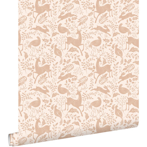 papier peint forêt avec des animaux de la forêt terracotta claire - ESTAhome (1/5)