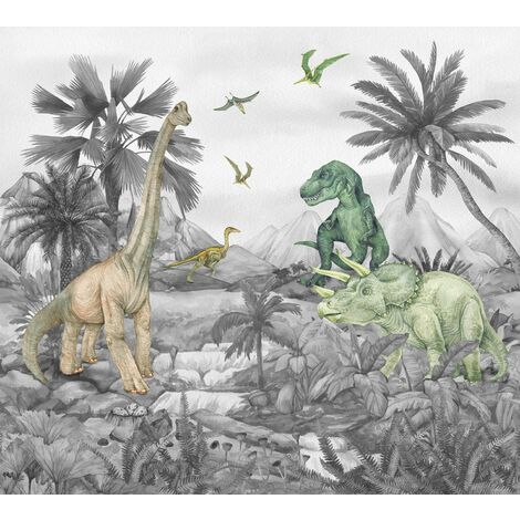 papier peint panoramique dinosaures gris - Sanders & Sanders (1/3)