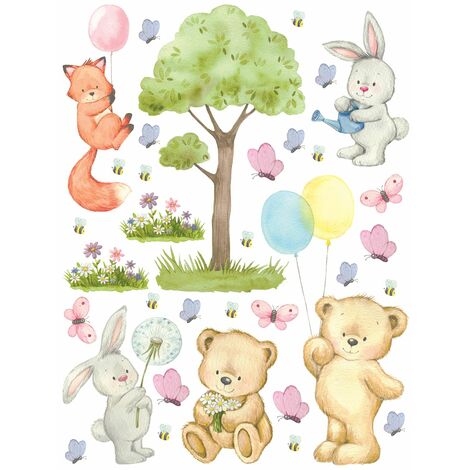 sticker mural forêt avec des animaux de la forêt multicolore - Sanders & Sanders (1/2)