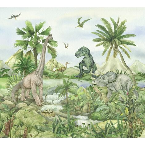 papier peint panoramique dinosaures vert  - Sanders & Sanders
