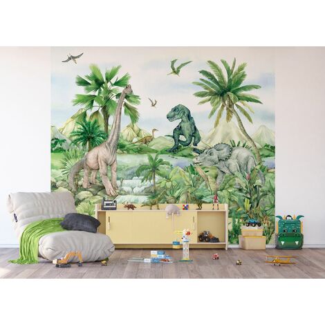 papier peint panoramique dinosaures vert  - Sanders & Sanders