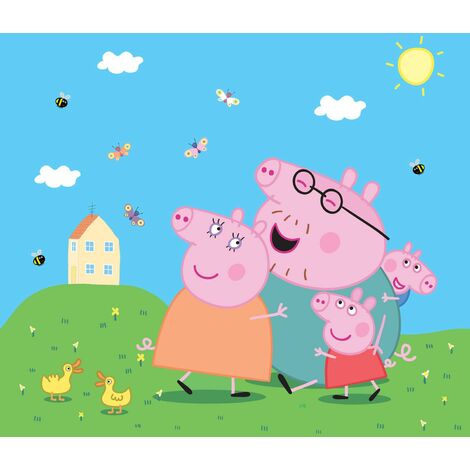 papier peint panoramique Peppa Cochon vert, bleu et rose - Sanders & Sanders (1/3)