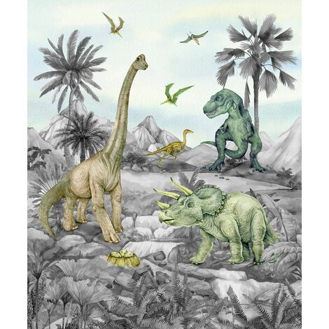 papier peint panoramique dinosaures gris - Sanders & Sanders (1/3)