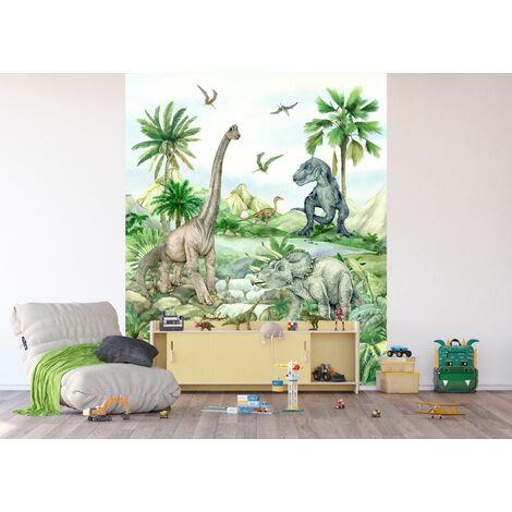 papier peint panoramique dinosaures vert  - Sanders & Sanders