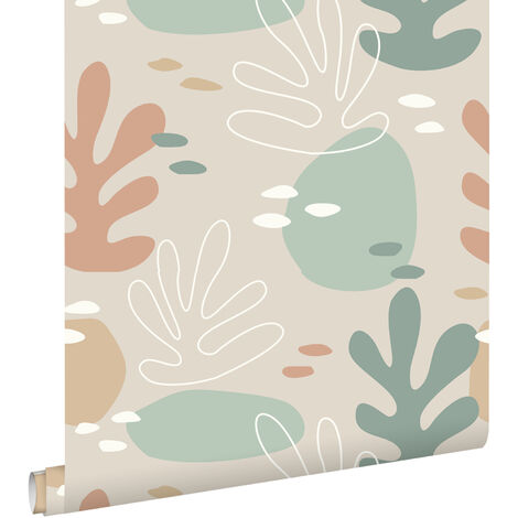 papier peint corail terracotta claire, vert grisé et gris - ESTAhome (1/5)