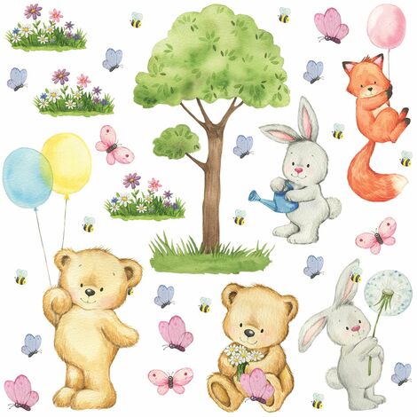 sticker mural forêt avec des animaux de la forêt multicolore - Sanders & Sanders (1/2)