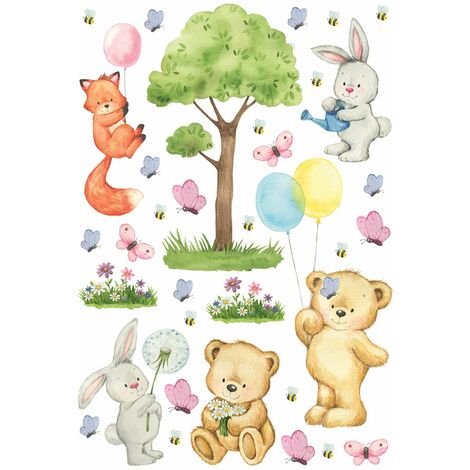 sticker mural forêt avec des animaux de la forêt multicolore - Sanders & Sanders (1/2)
