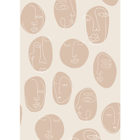 papier peint panoramique visages Line Art beige  - ESTAhome (1/5)