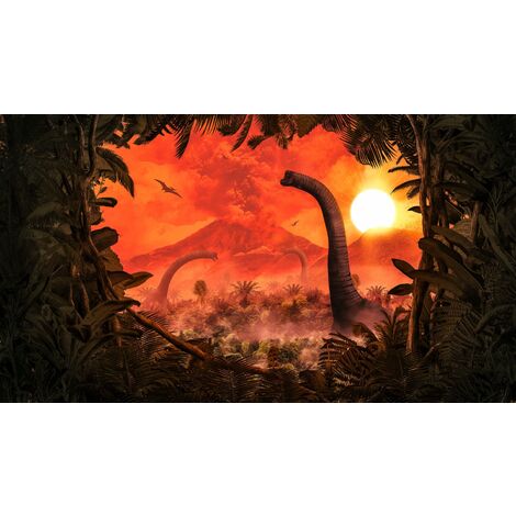 papier peint panoramique dinosaures orange et vert  - Komar (1/3)