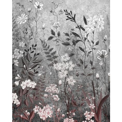 papier peint panoramique fleurs gris  - Komar