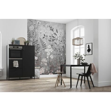 papier peint panoramique fleurs gris  - Komar