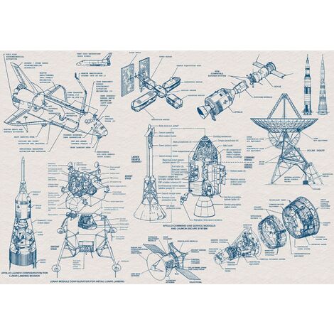 papier peint panoramique dessin spatial bleu et gris  - Komar (1/3)