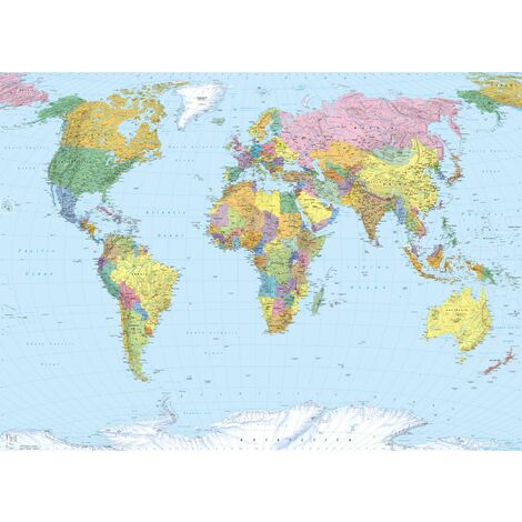 Papier peint panoramique carte du monde multicolore 270x188 cm – Papier intissé haute qualité – Impression écologique sans solvant – Komar (1/3)