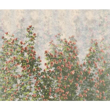 papier peint panoramique roses vert et rose  - Komar