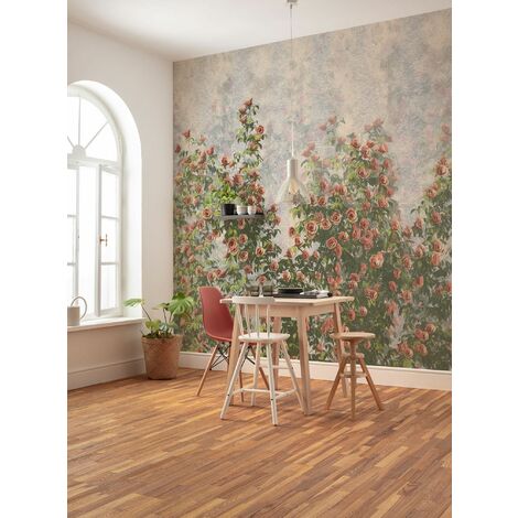 papier peint panoramique roses vert et rose  - Komar