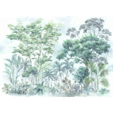 papier peint panoramique paysage boisé vert et bleu - Komar (1/3)
