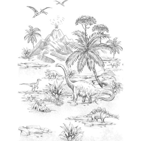 papier peint panoramique dinosaures noir et blanc  - ESTAhome (1/5)