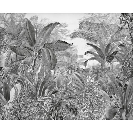 papier peint panoramique jungle noir et blanc - Komar