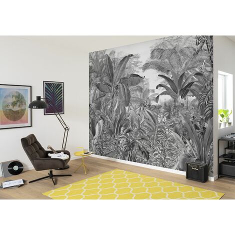 papier peint panoramique jungle noir et blanc - Komar