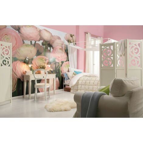 papier peint panoramique Gentle Rosé rose et vert  - Komar