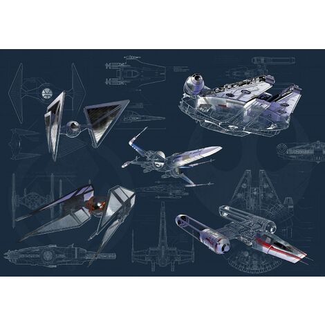 papier peint panoramique Star Wars Vaisseaux Spatiaux bleu foncé  - Disney (1/3)