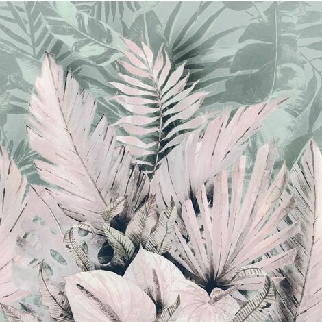 papier peint panoramique Palmiers Tropicaux rose et vert  - Komar