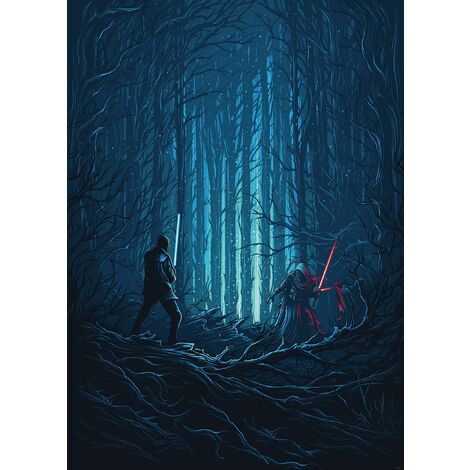 papier peint panoramique Star Wars Wood Fight bleu  - Disney (1/3)