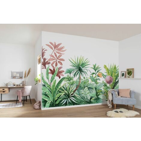 papier peint panoramique jungle vert et rose  - Komar