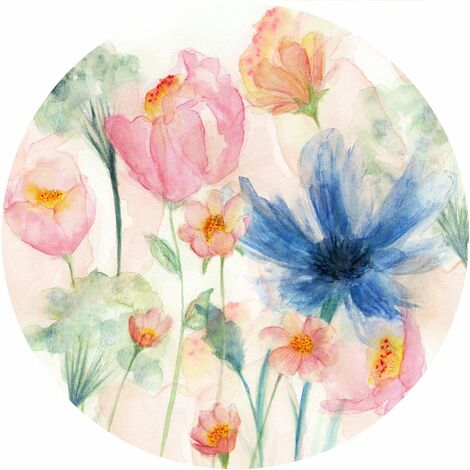 papier peint panoramique rond adhésif fleurs ludiques multicolore  - Komar (1/3)