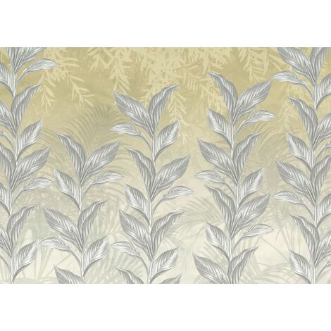 papier peint panoramique feuilles gris et beige - Komar (1/3)