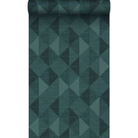 papier peint motif graphique en 3D bleu canard - Origin Wallcoverings