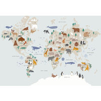 papier peint panoramique carte du monde pour enfants bleu clair et beige - Sanders & Sanders