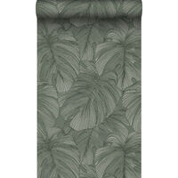 papier peint effet 3D feuilles vert grisé - Origin Wallcoverings