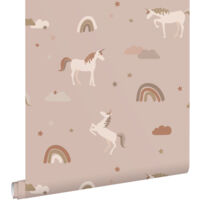 papier peint licornes vieux rose et terracotta - ESTAhome