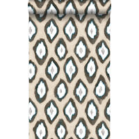 papier peint imitation d'ikat beige et turquoise - Origin Wallcoverings
