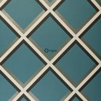 papier peint géométrique bleu canard - Origin Wallcoverings