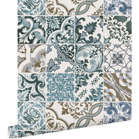 papier peint carreaux de ciment bleu et beige - ESTAhome