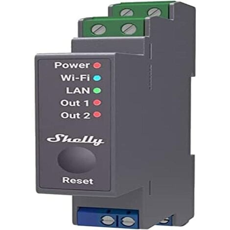SHELLY PRO 2 relè montabile su guida DIN a 2 canali, Wi-Fi, LAN e Bluetooth
